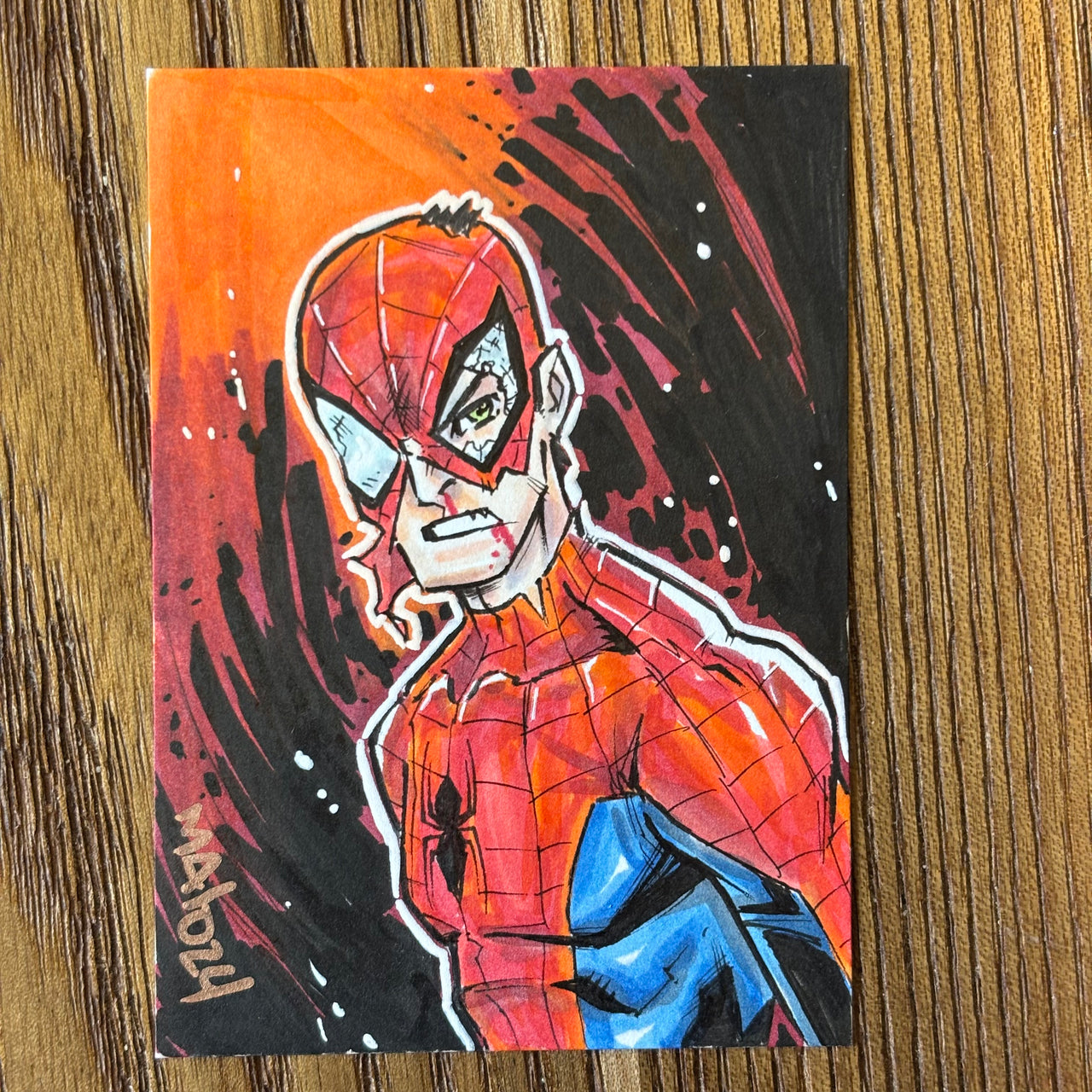 Battle Damage Spider-Man Sketch Card | 2.5 x 3.5 | Original Art | Art of Malo