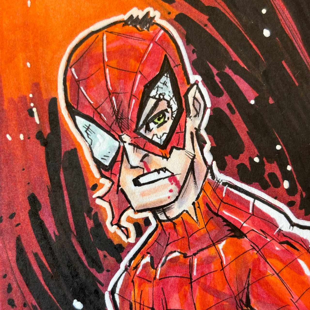 Battle Damage Spider-Man Sketch Card | 2.5 x 3.5 | Original Art | Art of Malo