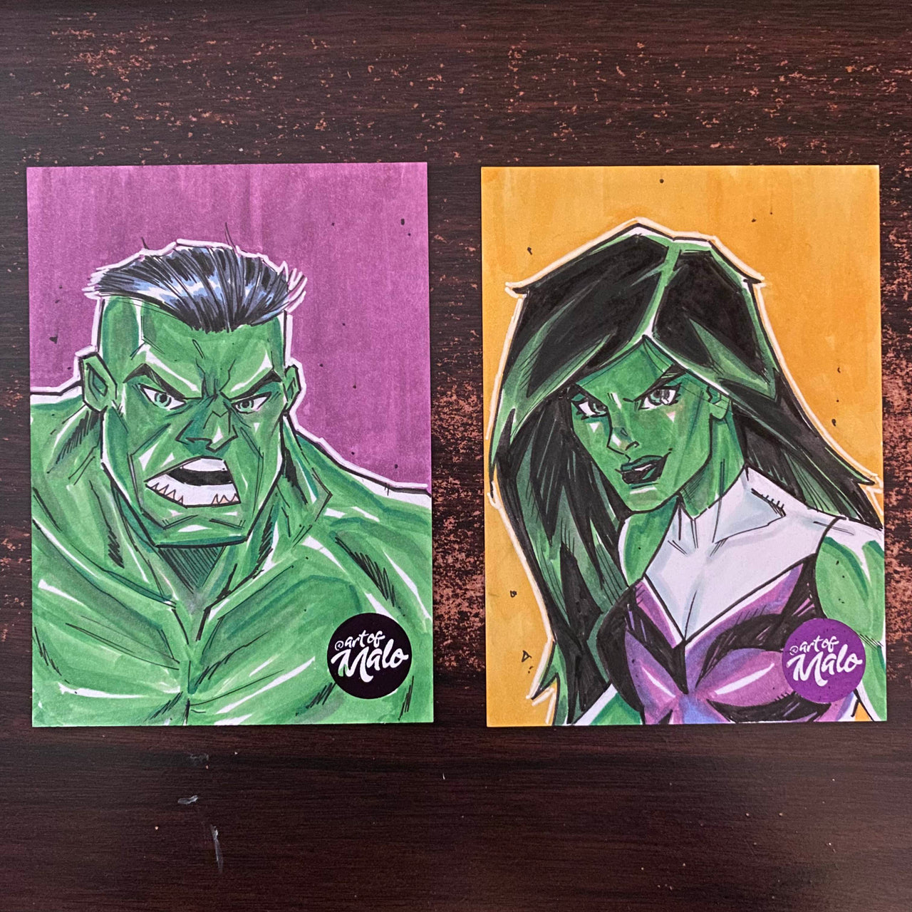 Hulk & She Hulk 2 Pack on 2.5 x 3.5 sketch card