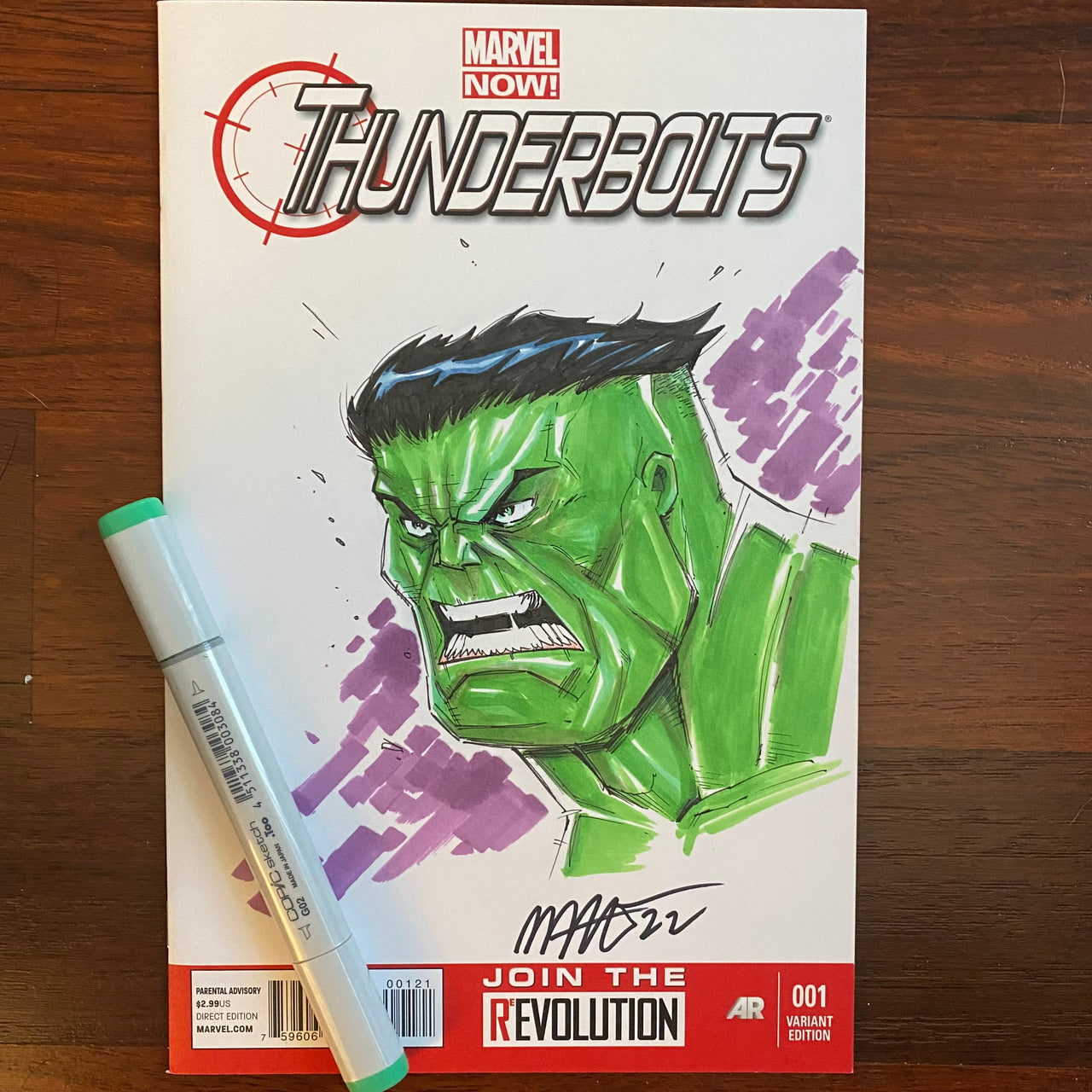 Hulk bust Sketch on Thunderbolts #1 Sketch Cover