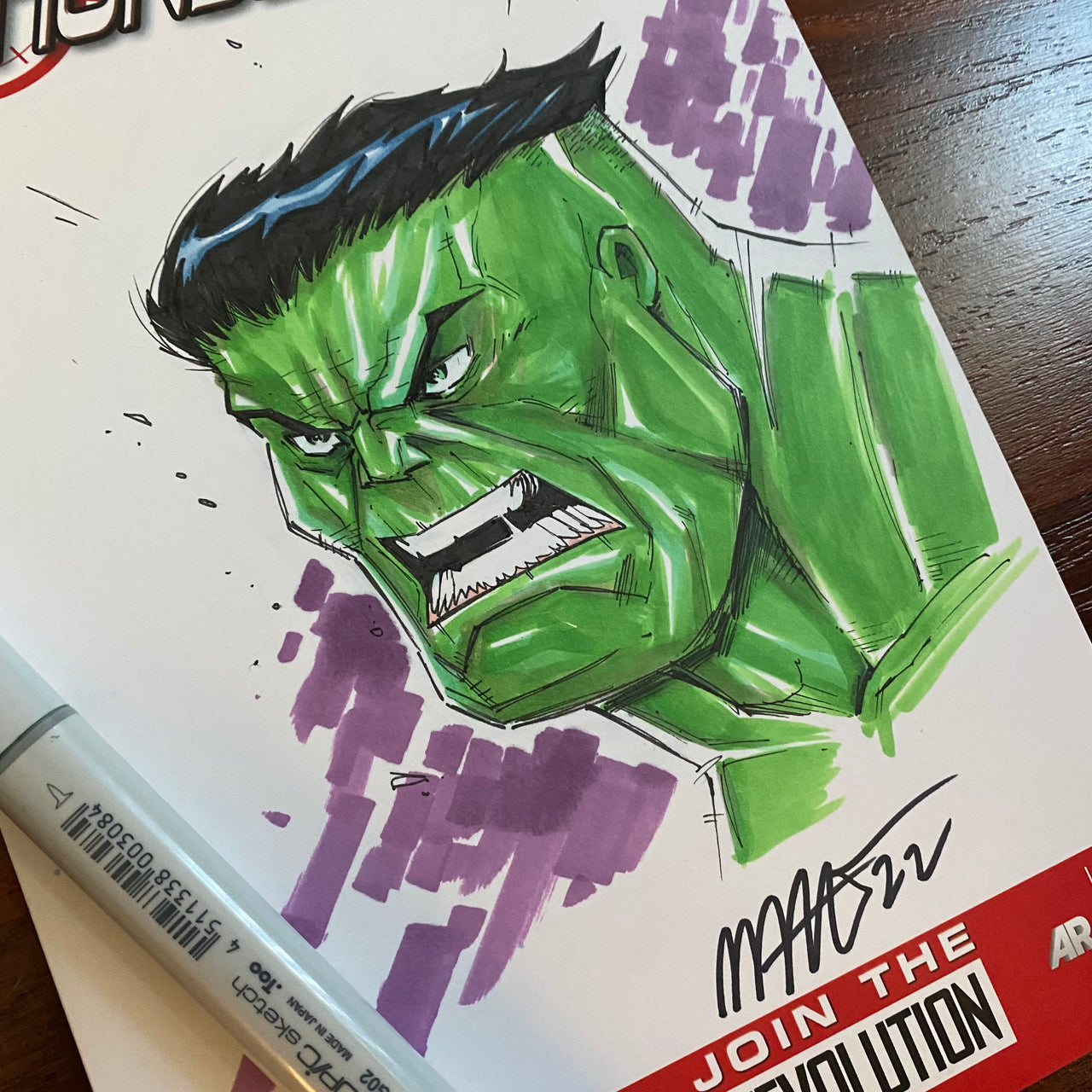 Hulk bust Sketch on Thunderbolts #1 Sketch Cover