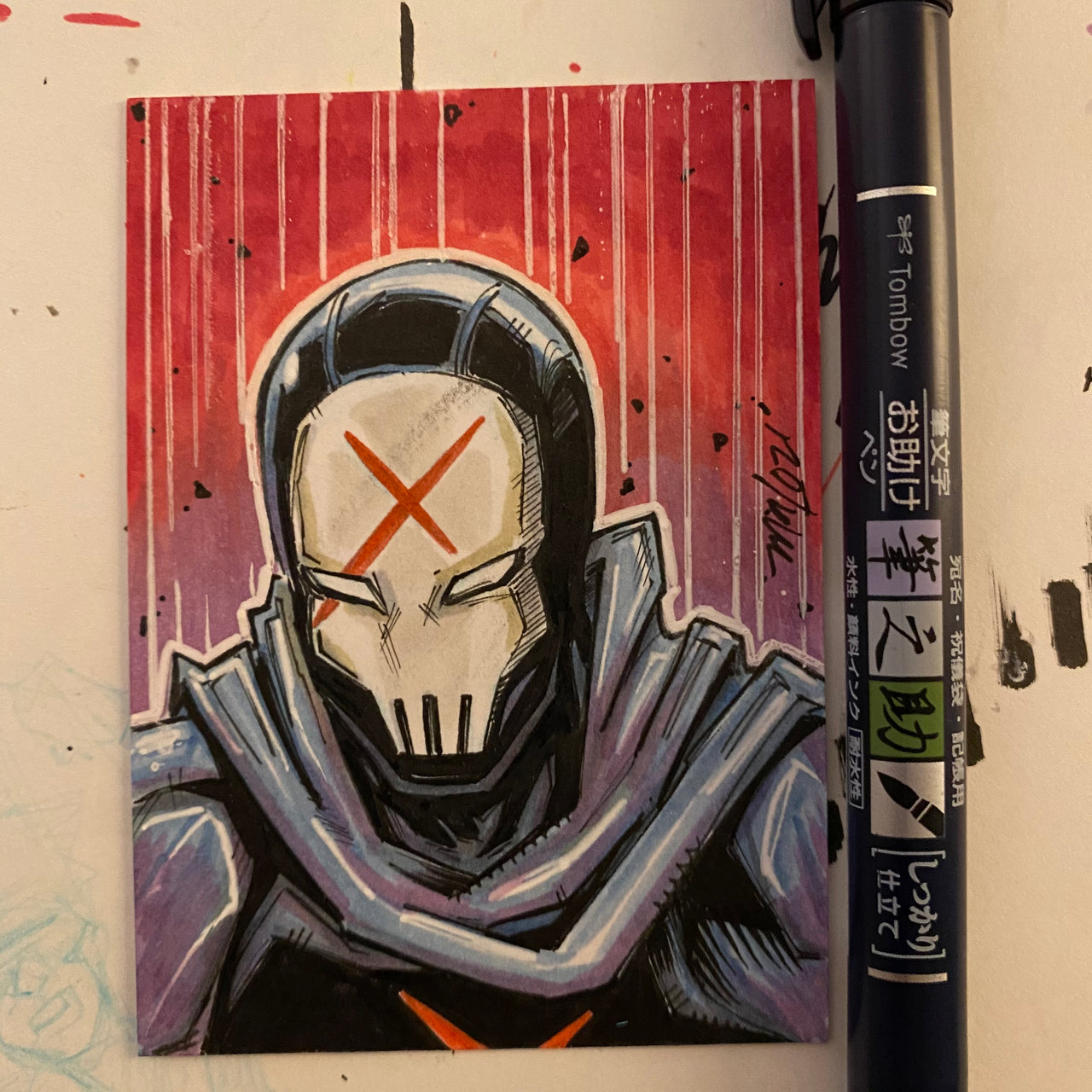 Red X on 2.5 x 3.5 sketch card