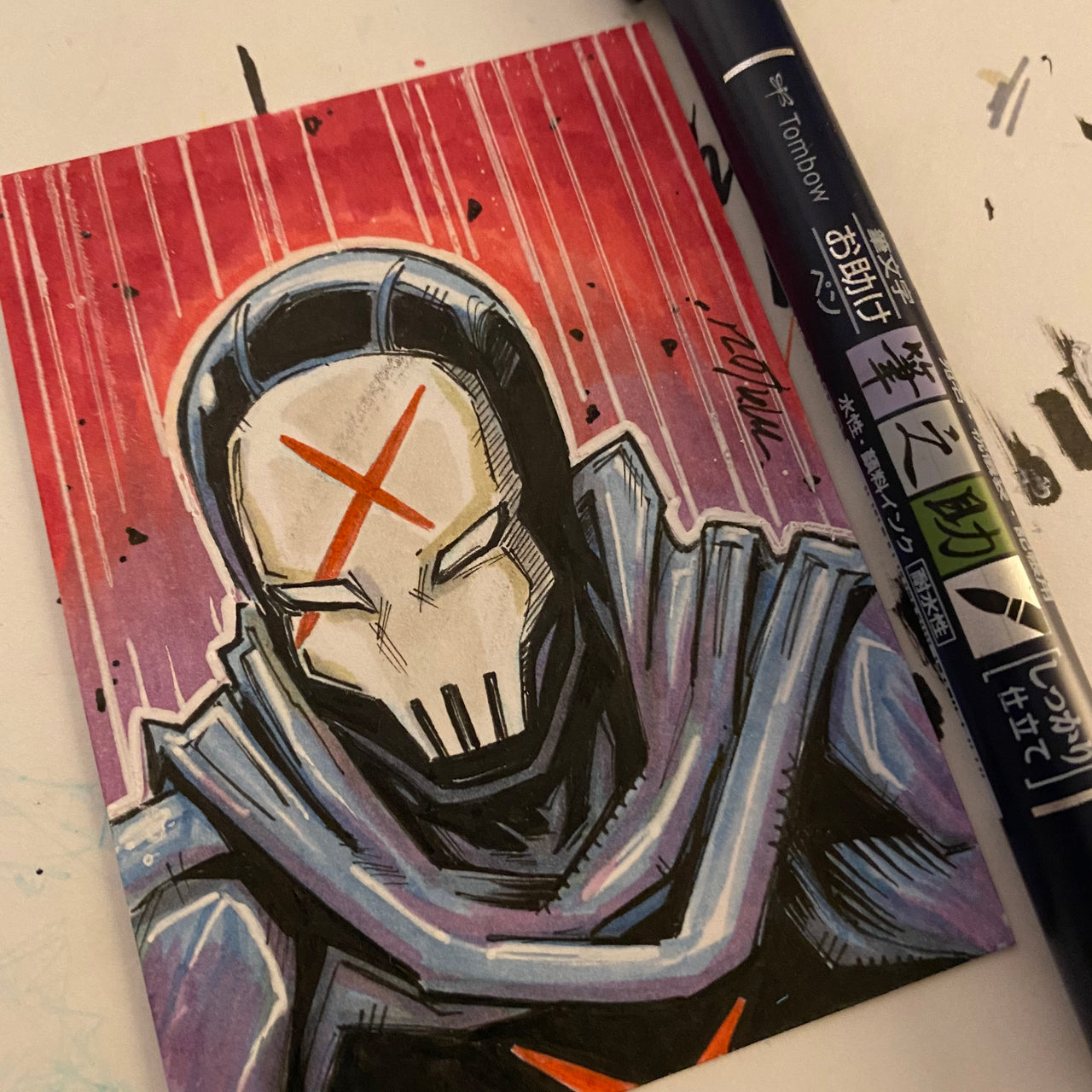 Red X on 2.5 x 3.5 sketch card