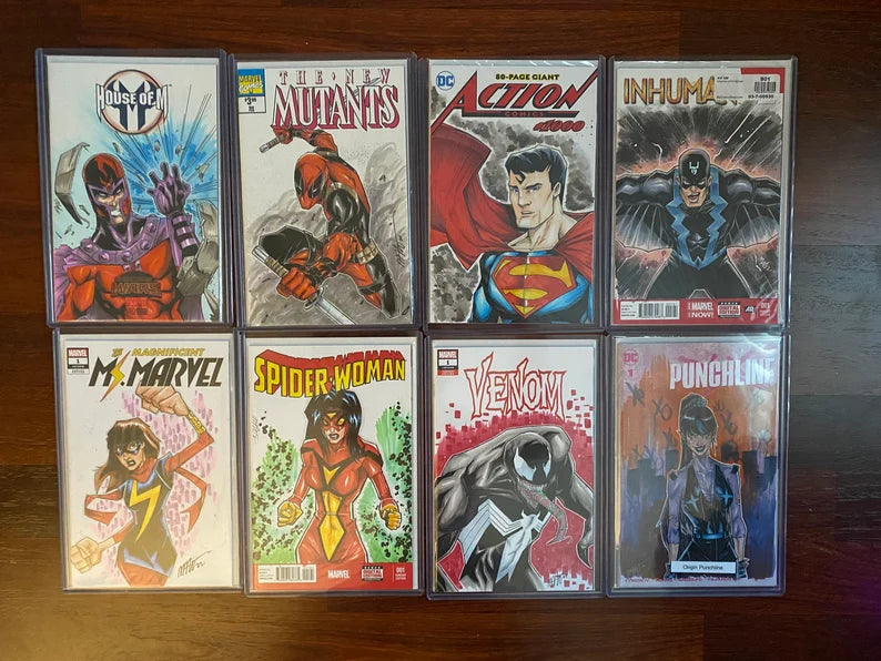 8 Comic Book Sketch Cover set | Signed with COA by Malo