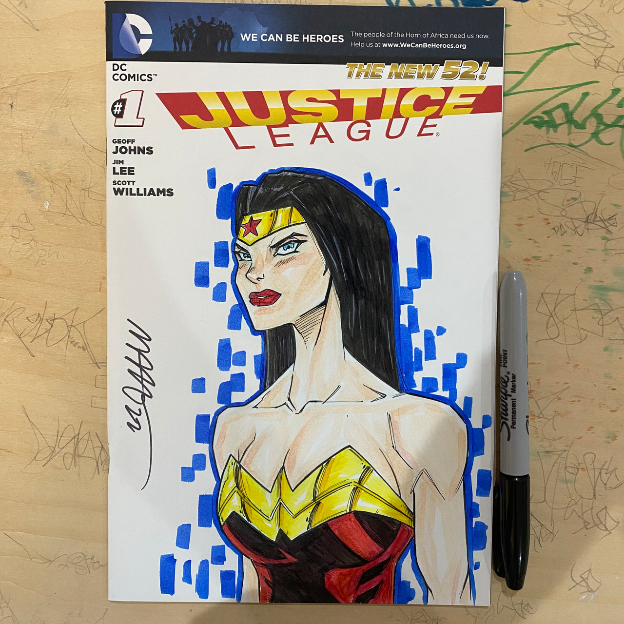 Wonder Woman on Justice League #1 Sketch Cover